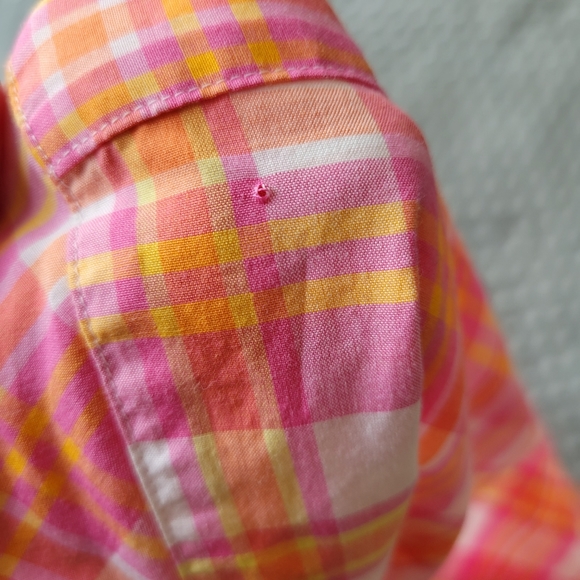 Lilly Pulitzer Early 2000's Pink, Orange, and Yellow Plaid Button Down S - Picture 7 of 7